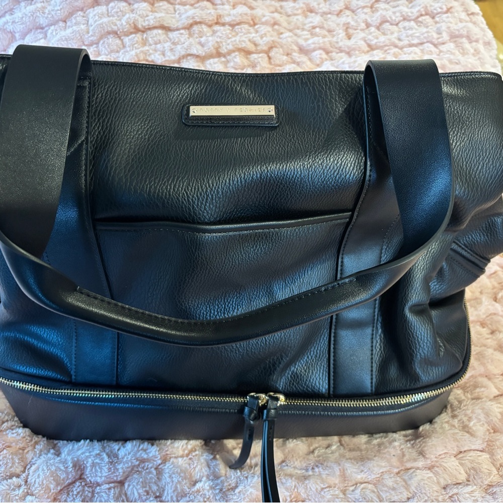 Poppy & Peonies Black Pebbled Leather Tote Bag